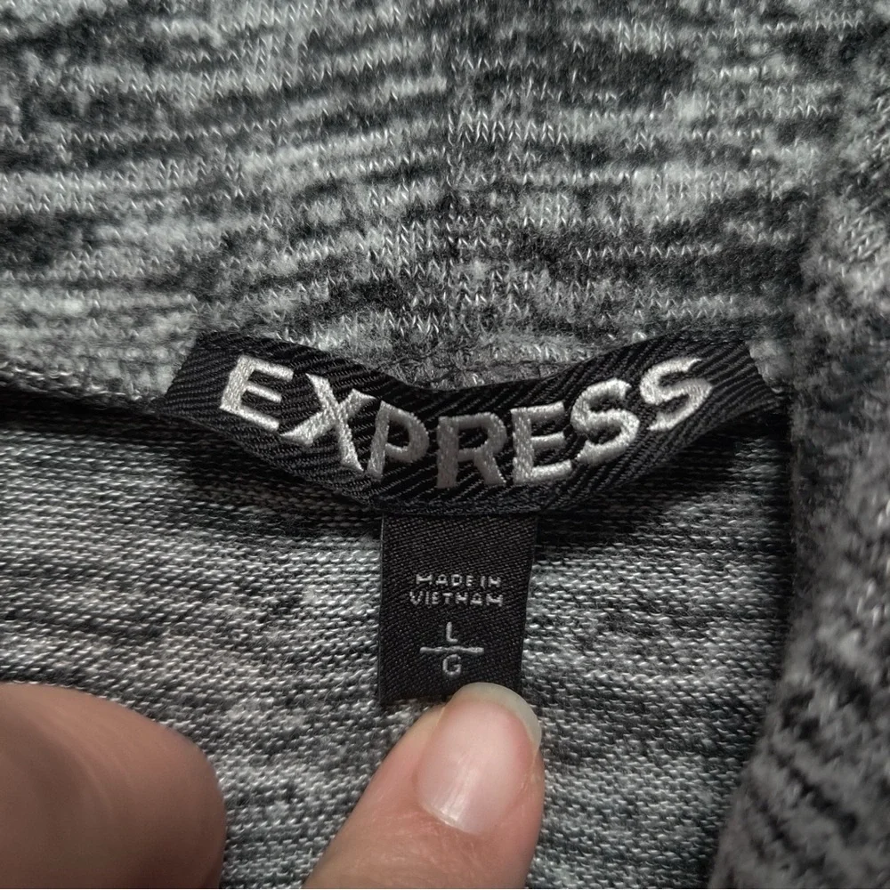Express Marled Gray Hoodie Mini Dress Knit Sweater Hooded Heather - Picture 4 of 9